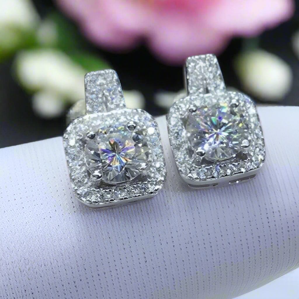 1.0 Ct Round Cut Diamond Halo Drop Earrings-Evani Naomi Jewelry