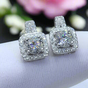 1.0 Ct Round Cut Diamond Halo Drop Earrings-Evani Naomi Jewelry