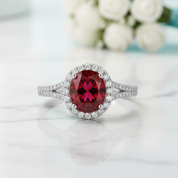1.0 Ct Round Cut Halo Garnet Engagement Ring