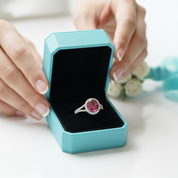 1.0 Ct Round Cut Ruby Halo Engagement Ring-Evani Jewelry