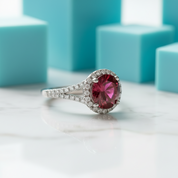 1.0 Ct Round Cut Ruby Halo Engagement Ring-Evani Jewelry