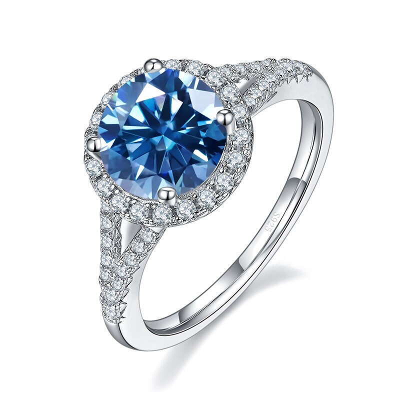 1.0 Ct Round Cut Sapphire Birthstone Halo Engagement Ring-Evani Jewelry