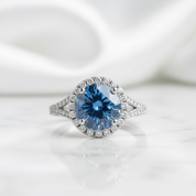 1.0 Ct Round Cut Sapphire Birthstone Halo Engagement Ring