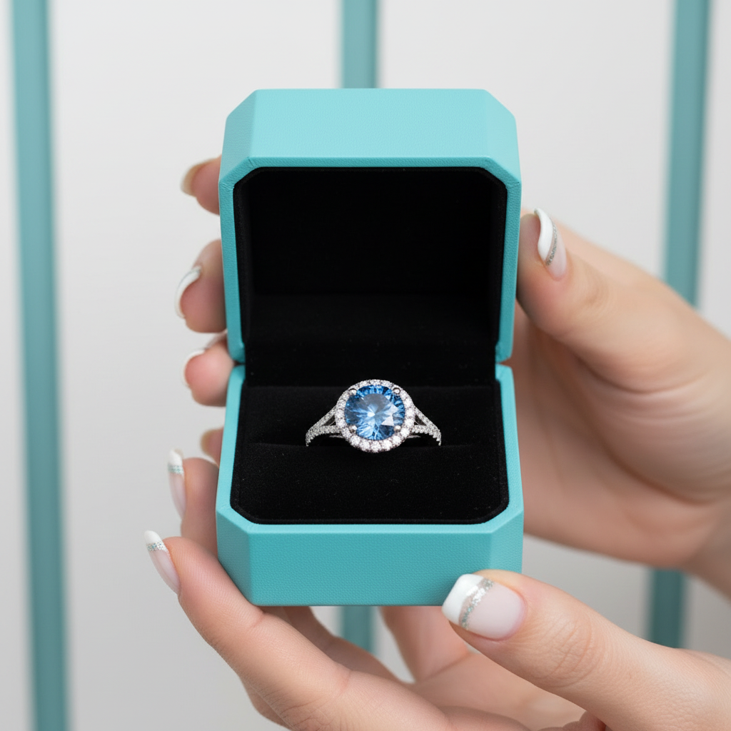 1.0 Ct Round Cut Sapphire Birthstone Halo Engagement Ring