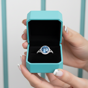 1.0 Ct Round Cut Sapphire Birthstone Halo Engagement Ring