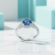 1.0 Ct Round Cut Sapphire Birthstone Halo Engagement Ring