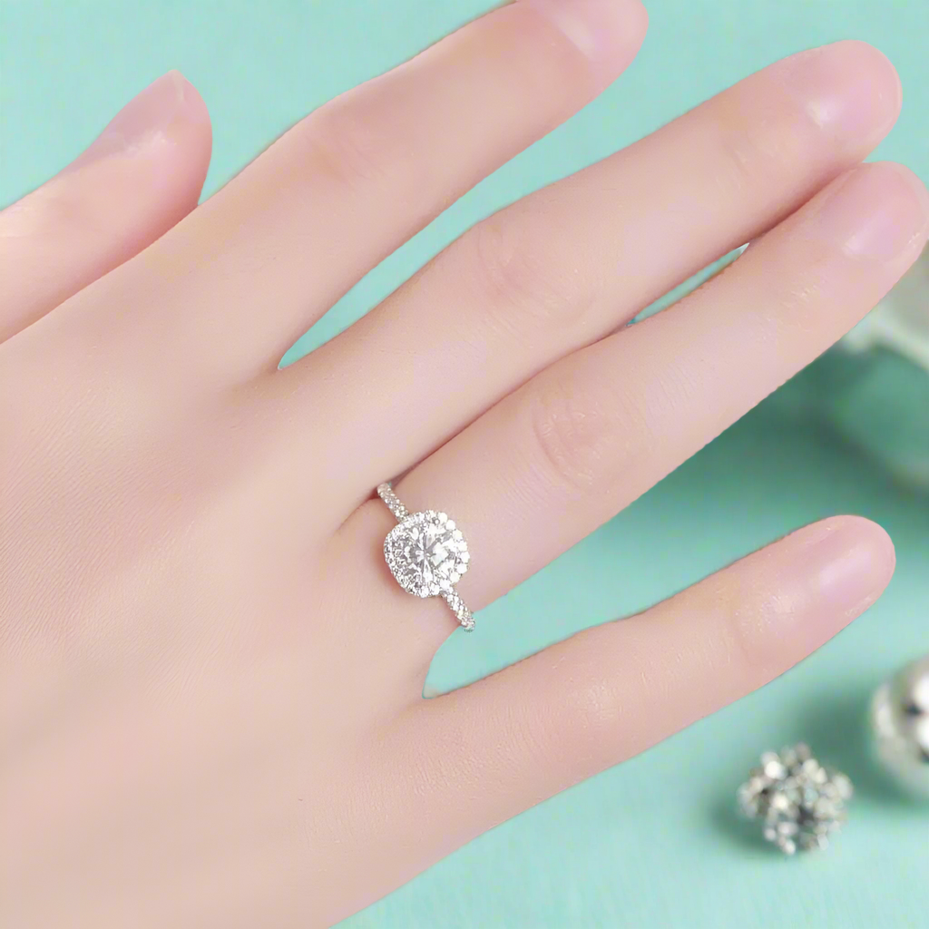 1.0 Ct Round Cut Diamond Halo Engagement Ring-Evani Naomi Jewelry