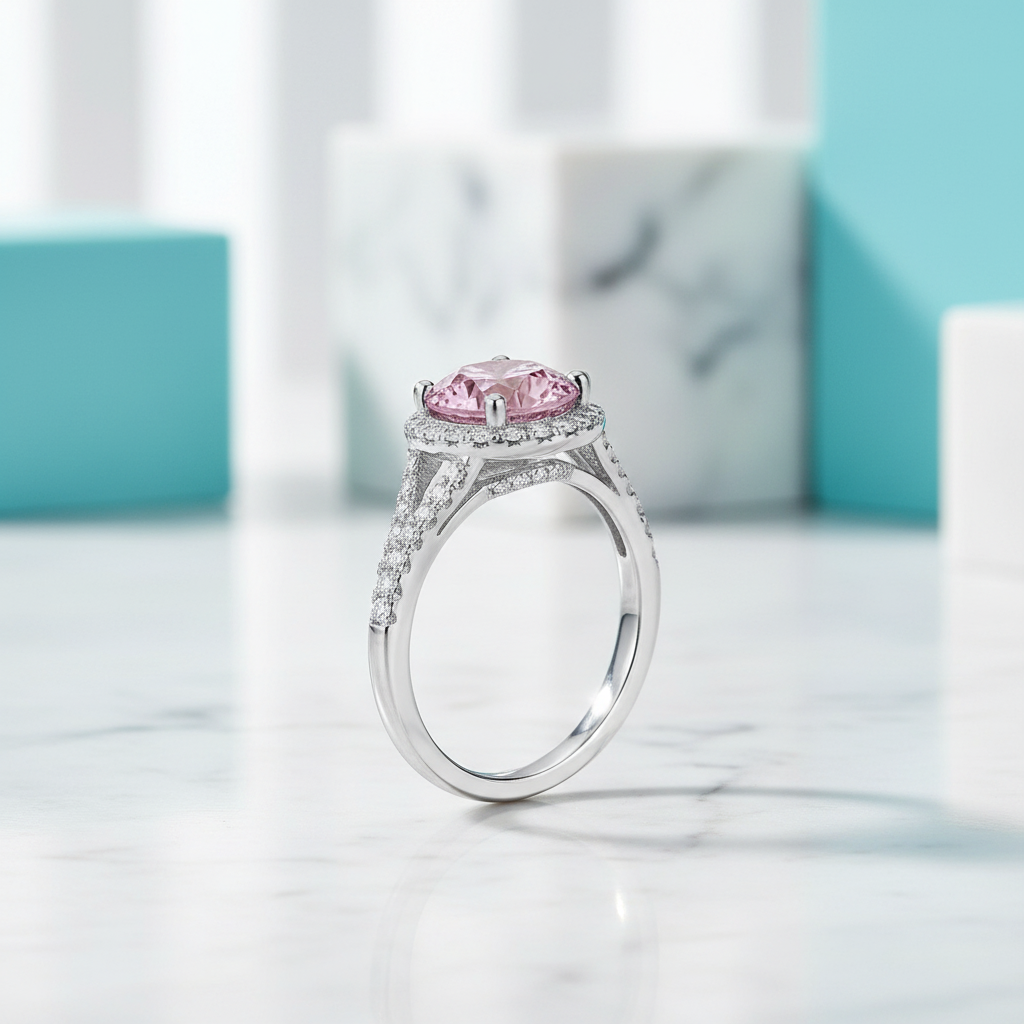 1.0 Ct Round Cut Tourmaline Halo Engagement Ring