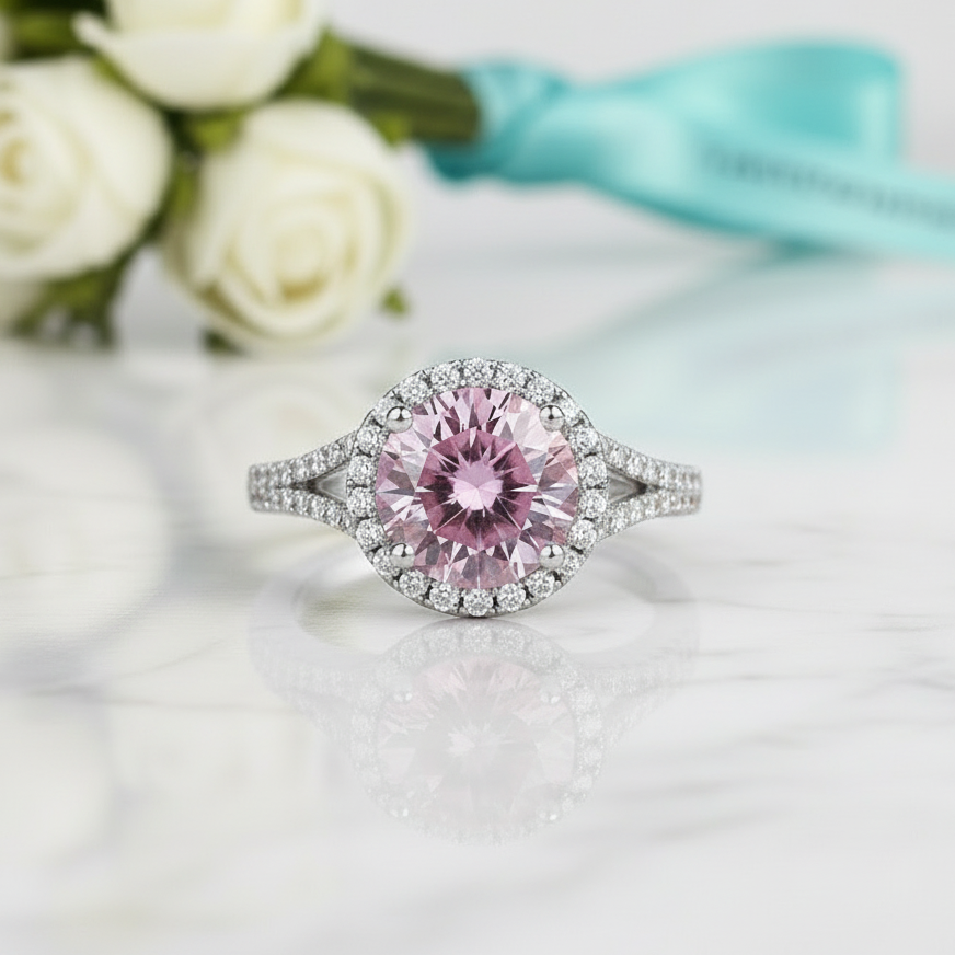 1.0 Ct Round Cut Tourmaline Halo Engagement Ring
