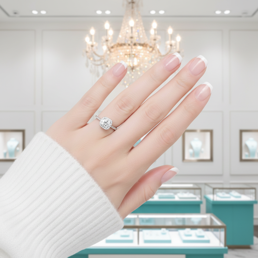1.0 Ct Round Cut Diamond Option Halo Engagement Ring - Evani Naomi Jewelry