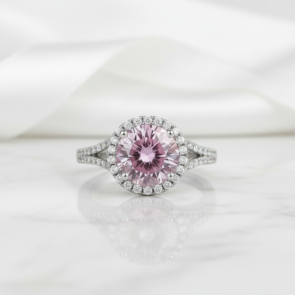 1.0 Ct Round Cut Tourmaline Halo Engagement Ring