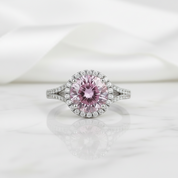 1.0 Ct Round Cut Tourmaline Halo Engagement Ring
