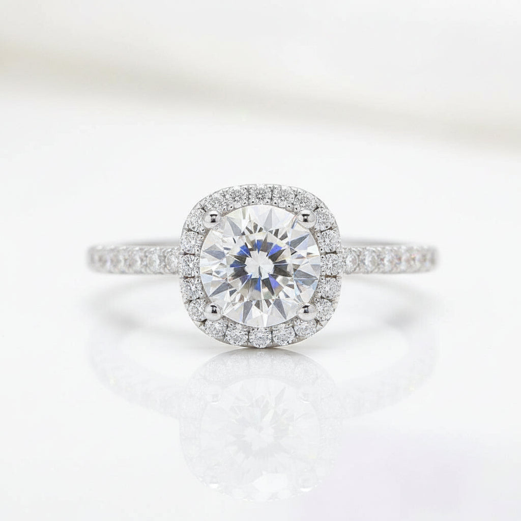 1.0 Ct Round Cut Diamond Halo Engagement Ring-Evani Jewelry