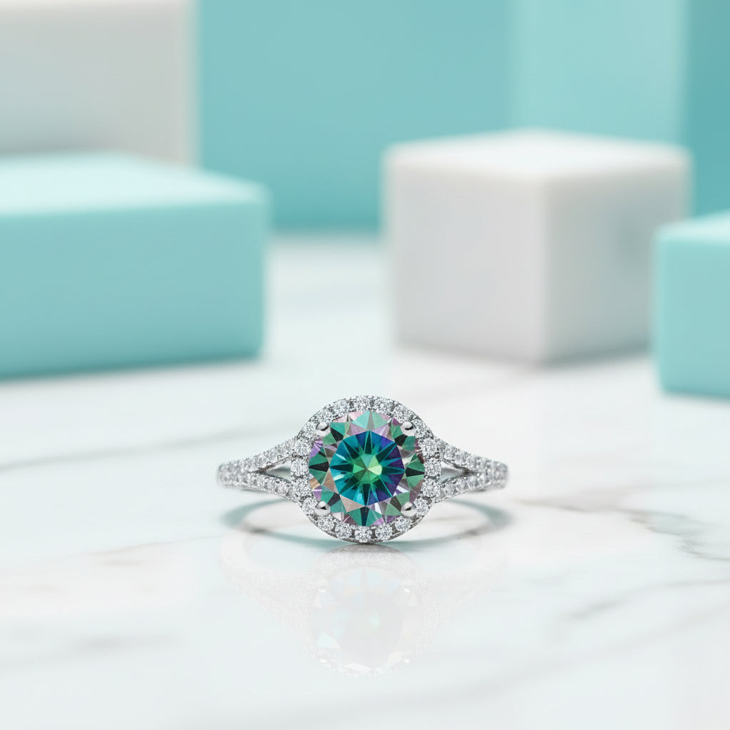 1.0 Ct Round Cut Diamond Halo Engagement Ring-Evani Jewelry