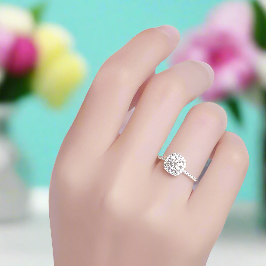 1.0 Ct Round Cut Diamond Halo Engagement Ring-Evani Naomi Jewelry