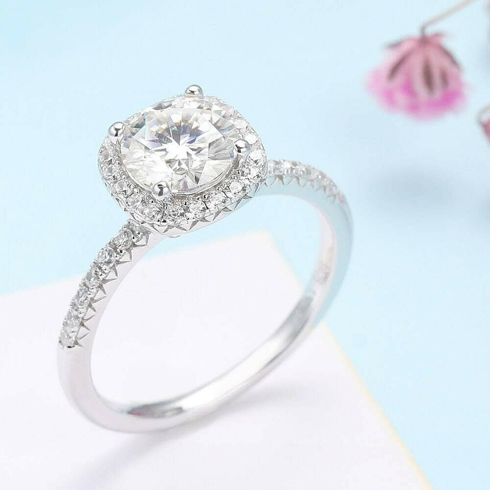 1.0 Ct Round Cut Diamond Halo Engagement Ring-Evani Naomi Jewelry