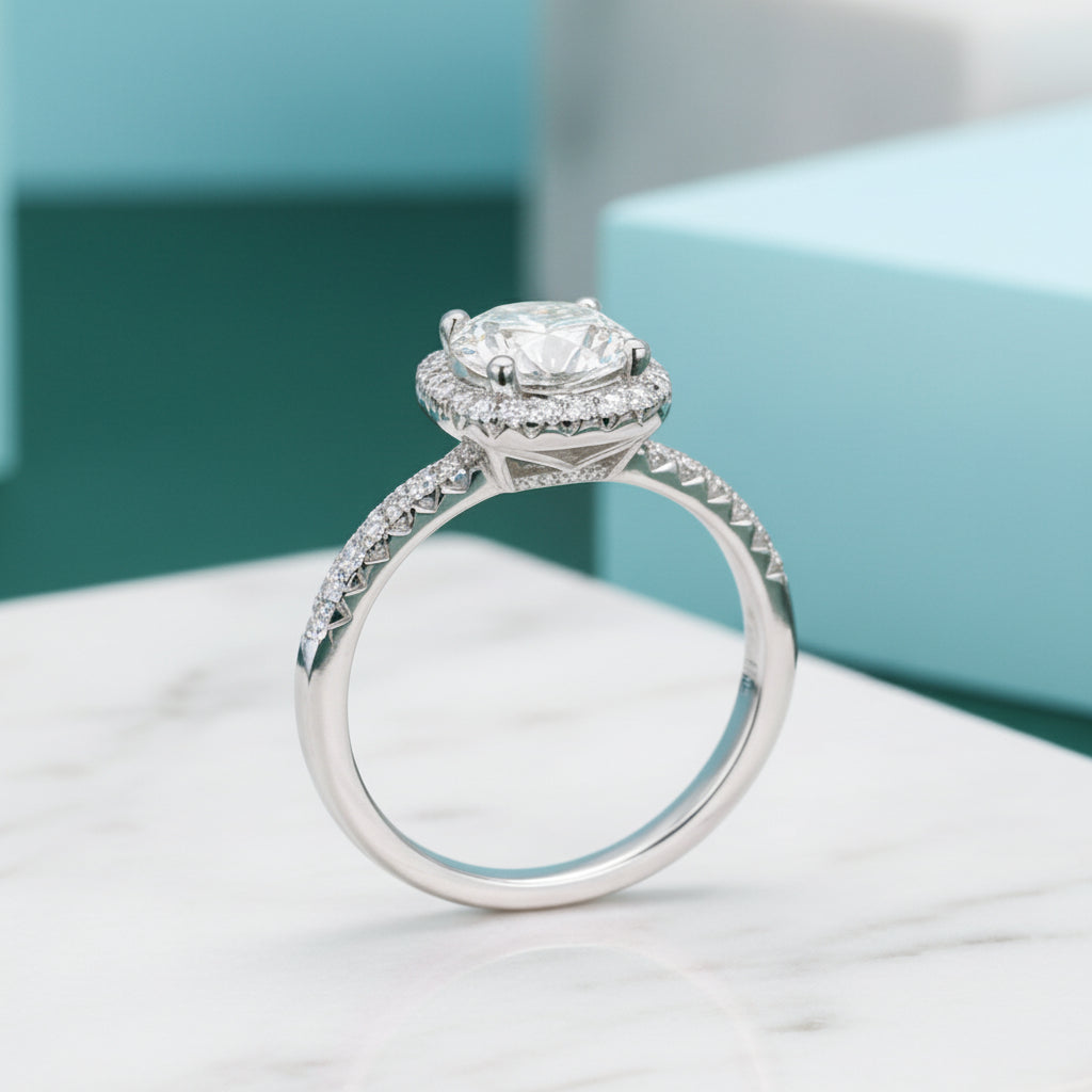 1.0 Ct Round Cut Diamond Halo Engagement Ring-Evani Jewelry