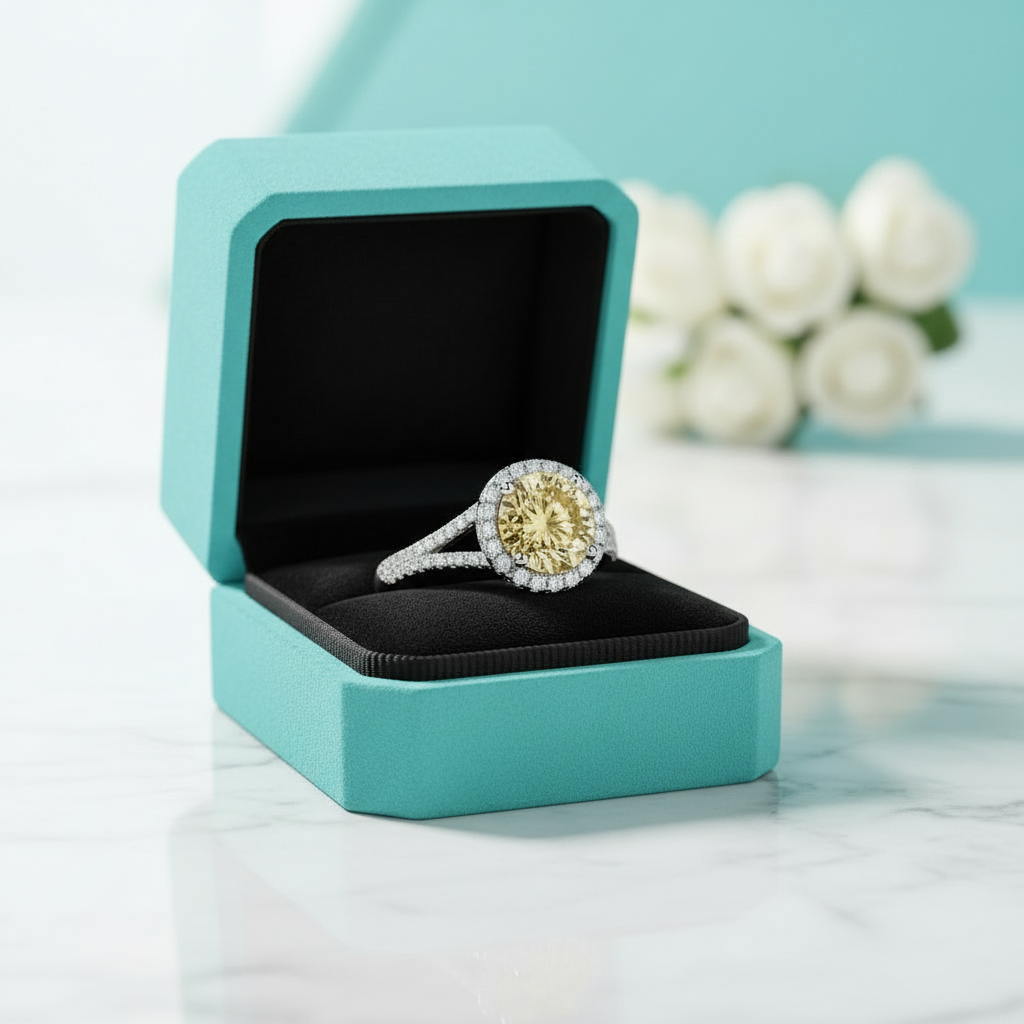 1.0 Ct Round Cut Topaz Birthstone Halo Engagement Ring - Evani Naomi Jewelry