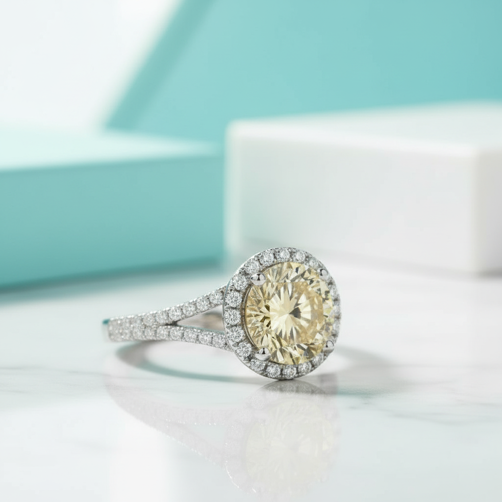 1.0 Ct Round Cut Topaz Birthstone Halo Engagement Ring