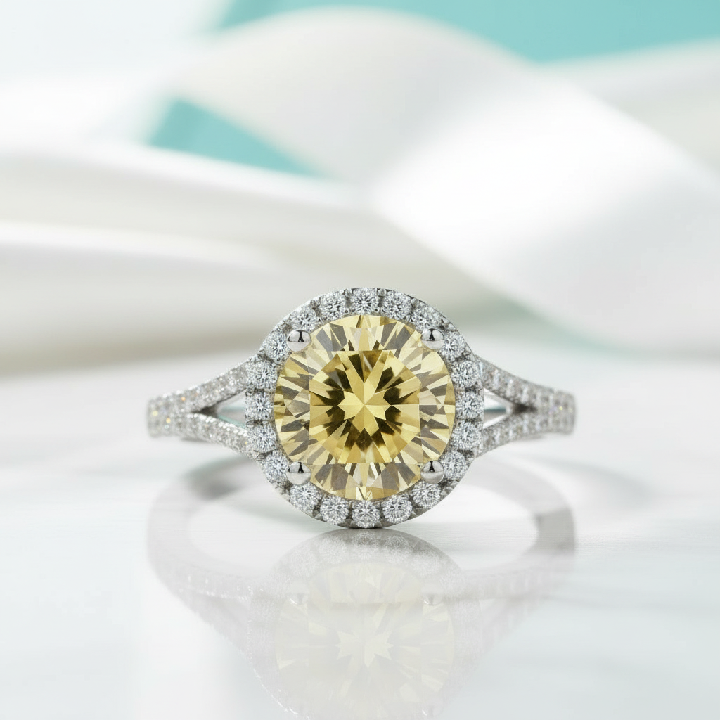 1.0 Ct Round Cut Diamond Halo Engagement Ring