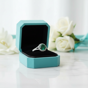 1.0 Ct Round Cut Emerald Birthstone Halo Engagement Ring-Evani Jewelry