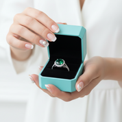 1.0 Ct Round Cut Emerald Birthstone Halo Engagement Ring-Evani Jewelry