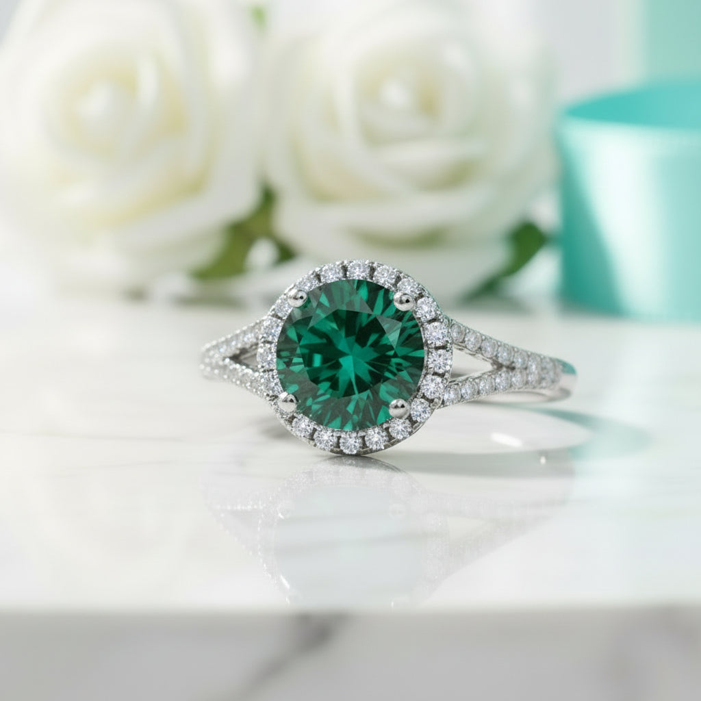 1.0 Ct Round Cut Diamond Halo Engagement Ring-Evani Jewelry