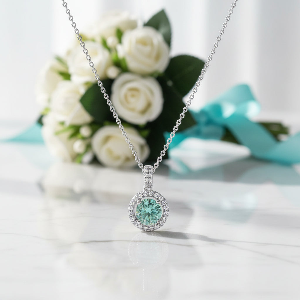 1.0 Ct Round Cut Diamond Halo Pendant Necklace-Evani Jewelry