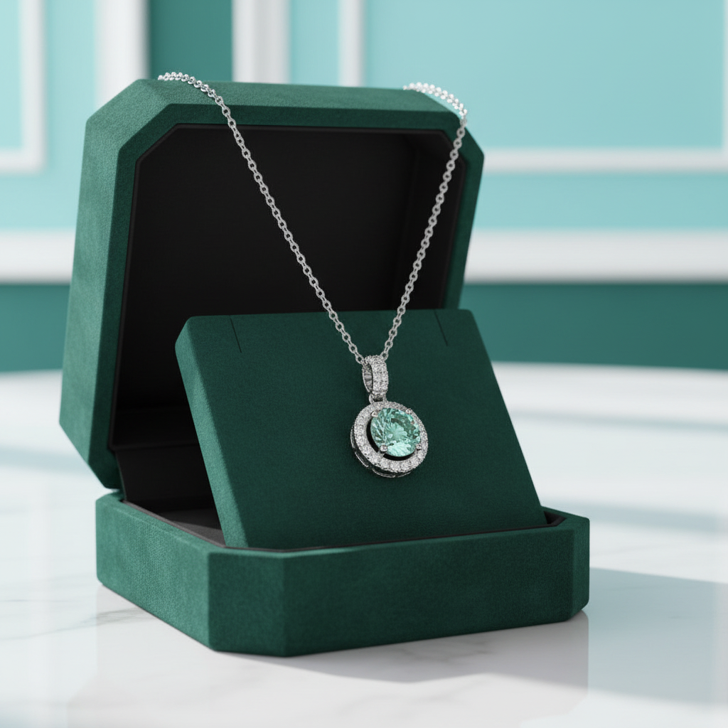 1.0 Ct Round Cut Diamond OptionHalo Pendant Necklace