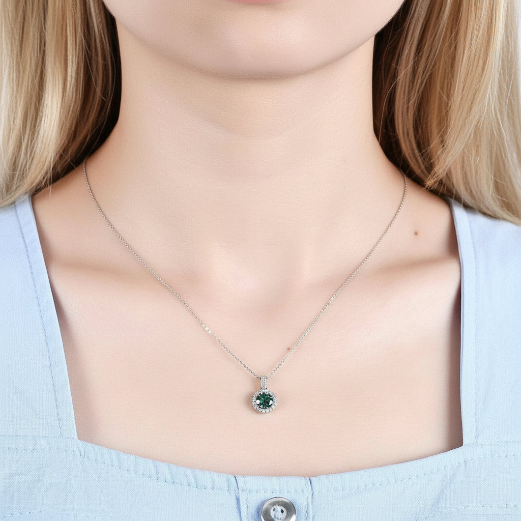 1.0 Ct Round Cut Diamond Halo Pendant Necklace-Evani Jewelry