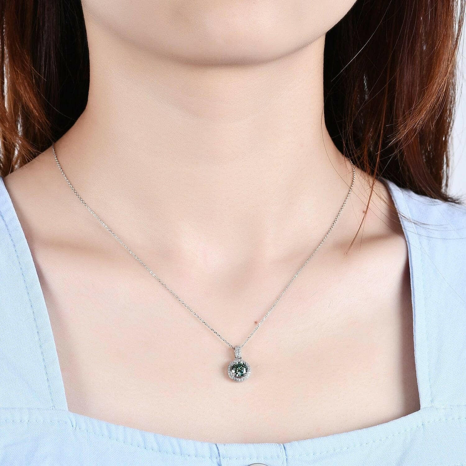 1.0 Ct Round Cut Diamond Halo Pendant Necklace-Evani Naomi Jewelry