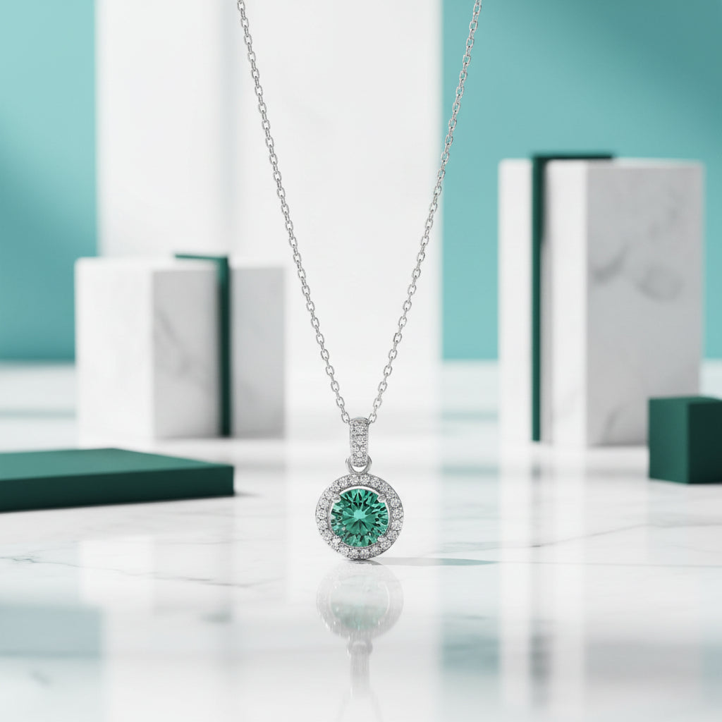 1.0 Ct Round Cut Diamond Halo Pendant Necklace-Evani Jewelry
