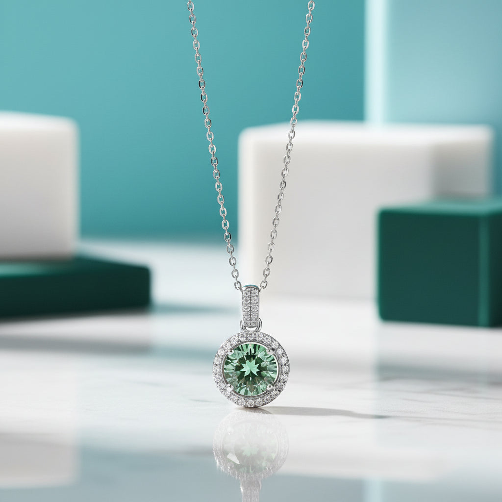 1.0 Ct Round Cut Diamond Halo Pendant Necklace-Evani Jewelry