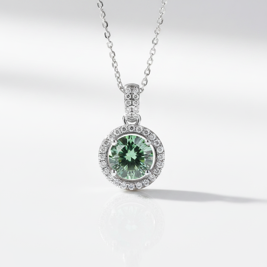 1.0 Ct Round Cut Diamond OptionHalo Pendant Necklace
