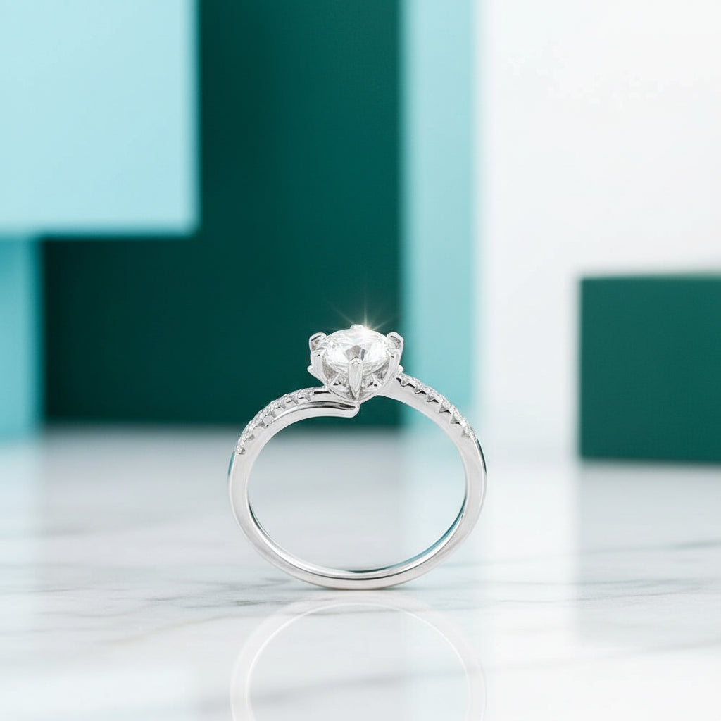 1.0 Ct Round Cut Diamond Heart Prong Engagement Ring-Evani Jewelry