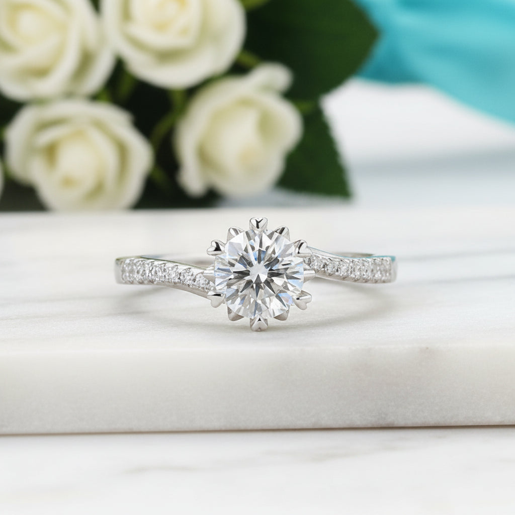 1.0 Ct Round Cut Diamond Heart Prong Engagement Ring-Evani Jewelry