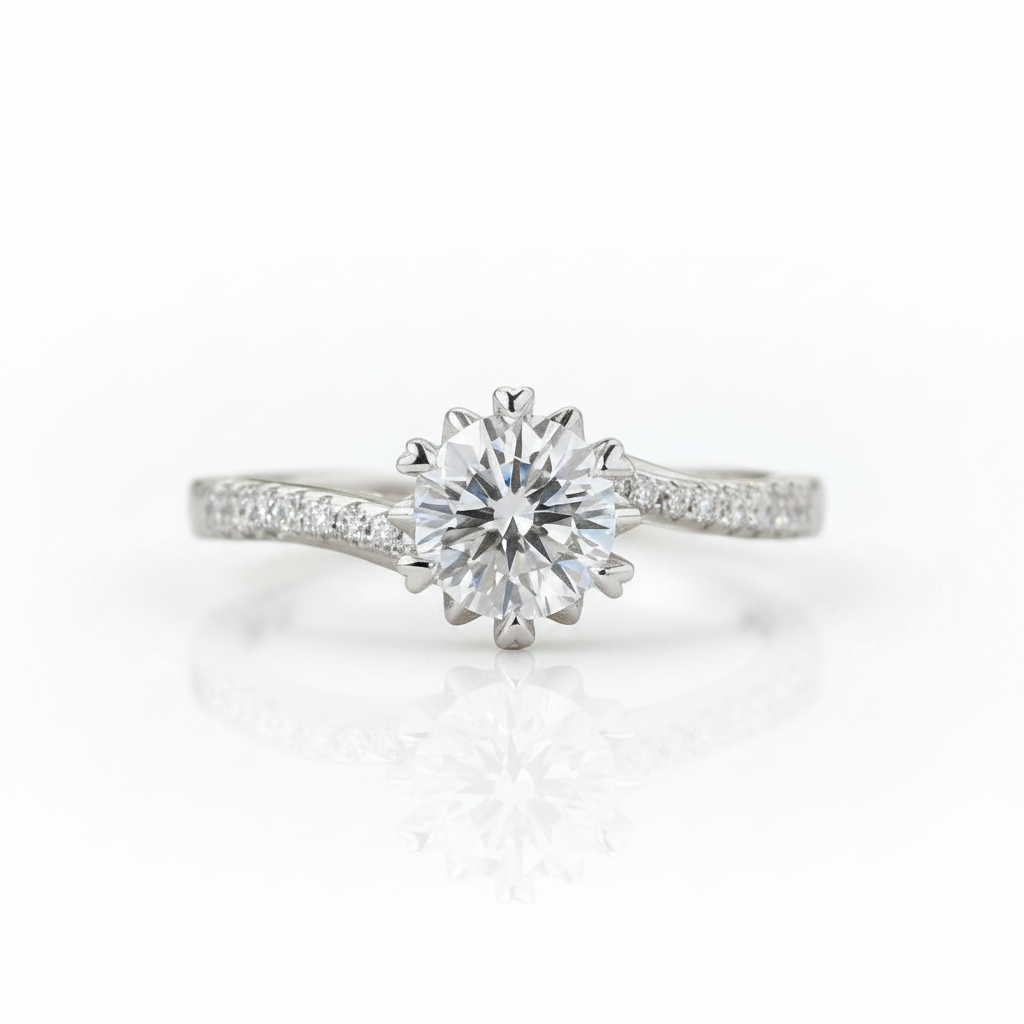 1.0 Ct Round Cut Diamond OptionHeart Prong Engagement Ring