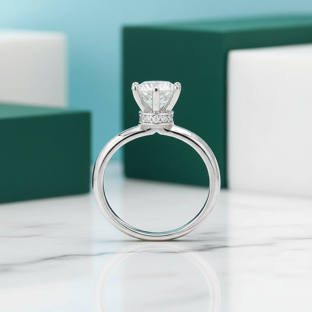 1.0 Ct Round Cut Diamond Hidden Halo Engagement Ring-Evani Jewelry