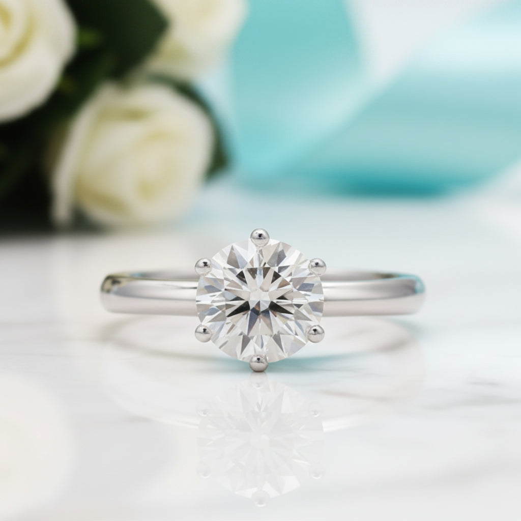 1.0 Ct Round Cut Diamond Hidden Halo Engagement Ring-Evani Jewelry