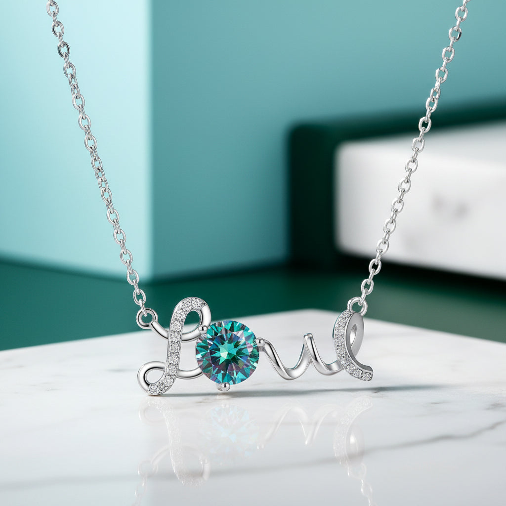 1.0 Ct Round Cut Diamond Love Necklace-Evani Jewelry