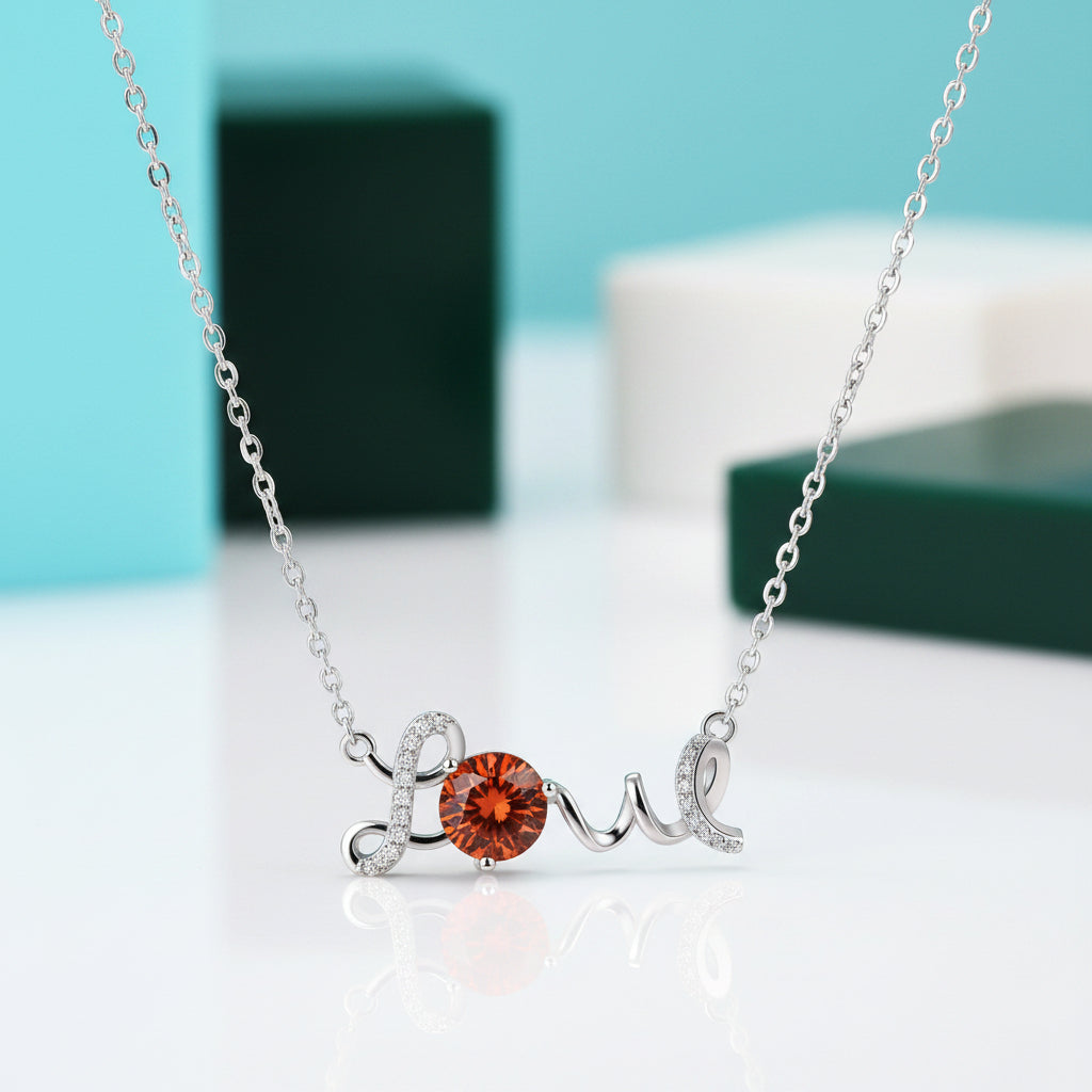 1.0 Ct Round Cut Diamond Love Necklace-Evani Jewelry