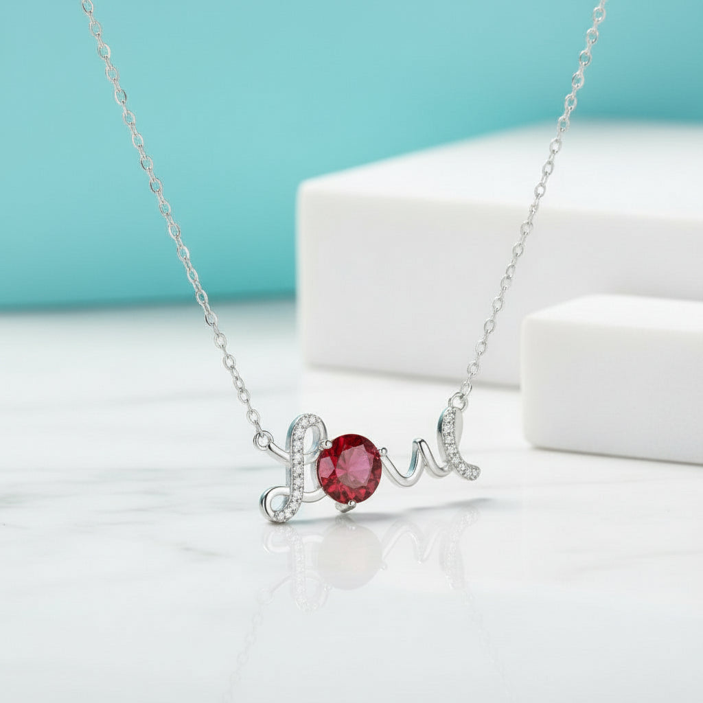 1.0 Ct Round Cut Ruby Love Necklace Birthstone-Evani Jewelry