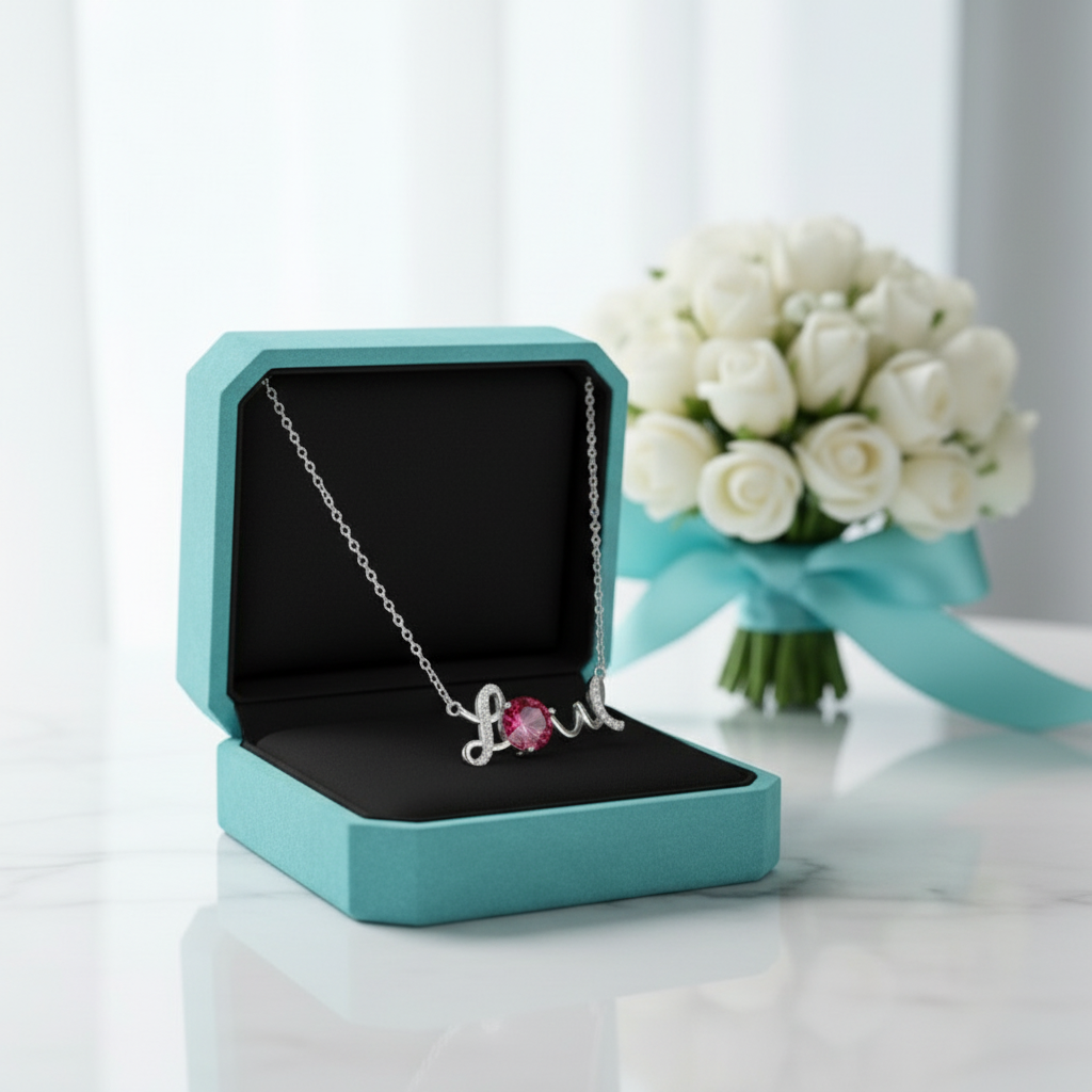 1.0 Ct Round Cut Ruby Love Necklace Birthstone-Evani Jewelry