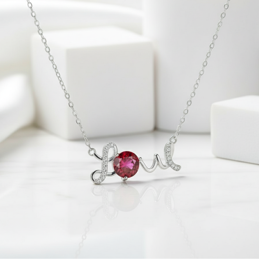 1.0 Ct Round Cut Ruby Love Necklace Birthstone-Evani Jewelry