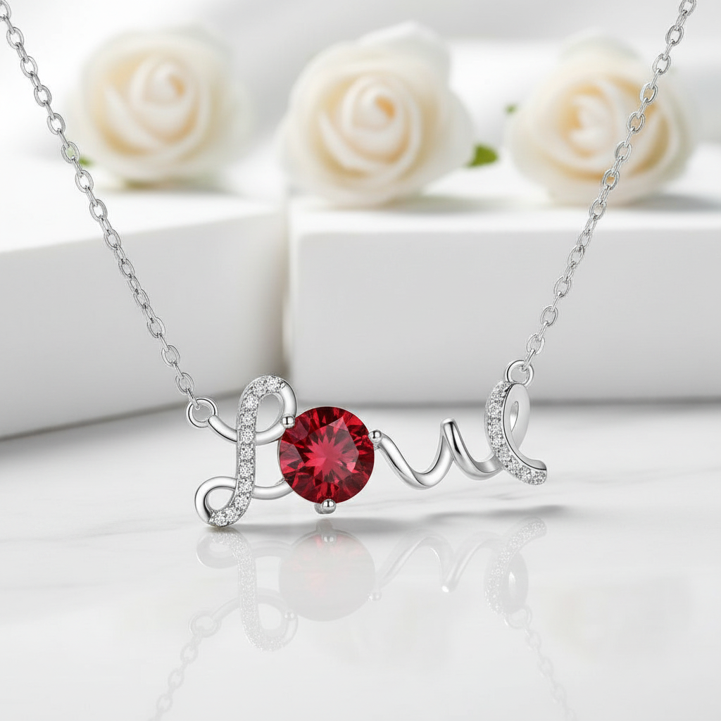 1.0 Ct Round Cut Love Garnet Pendant Necklace