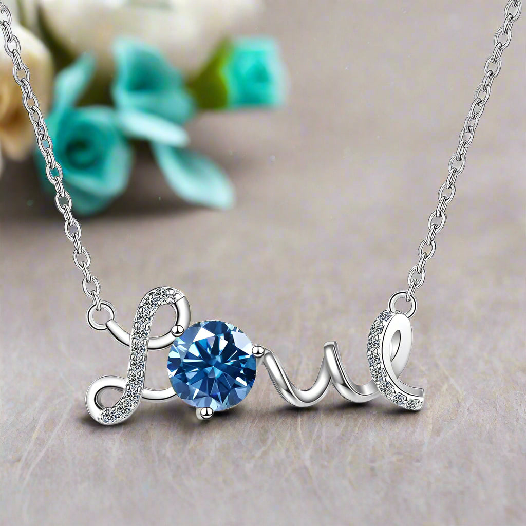 1.0 Ct Round Cut Diamond Love Necklace-Evani Naomi Jewelry