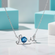 1.0 Ct Round Cut Sapphire Birthstone Love Necklace-Evani Jewelry