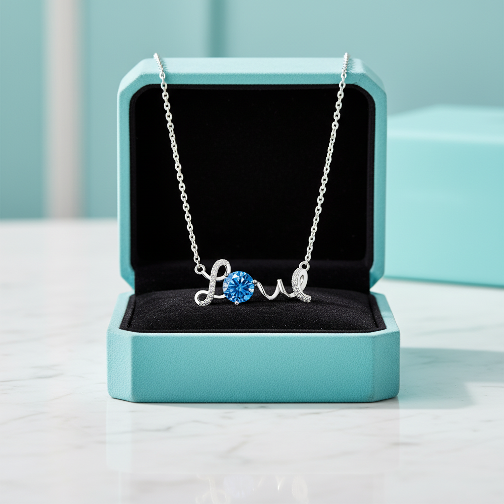 1.0 Ct Round Cut Sapphire Birthstone Love Necklace-Evani Jewelry