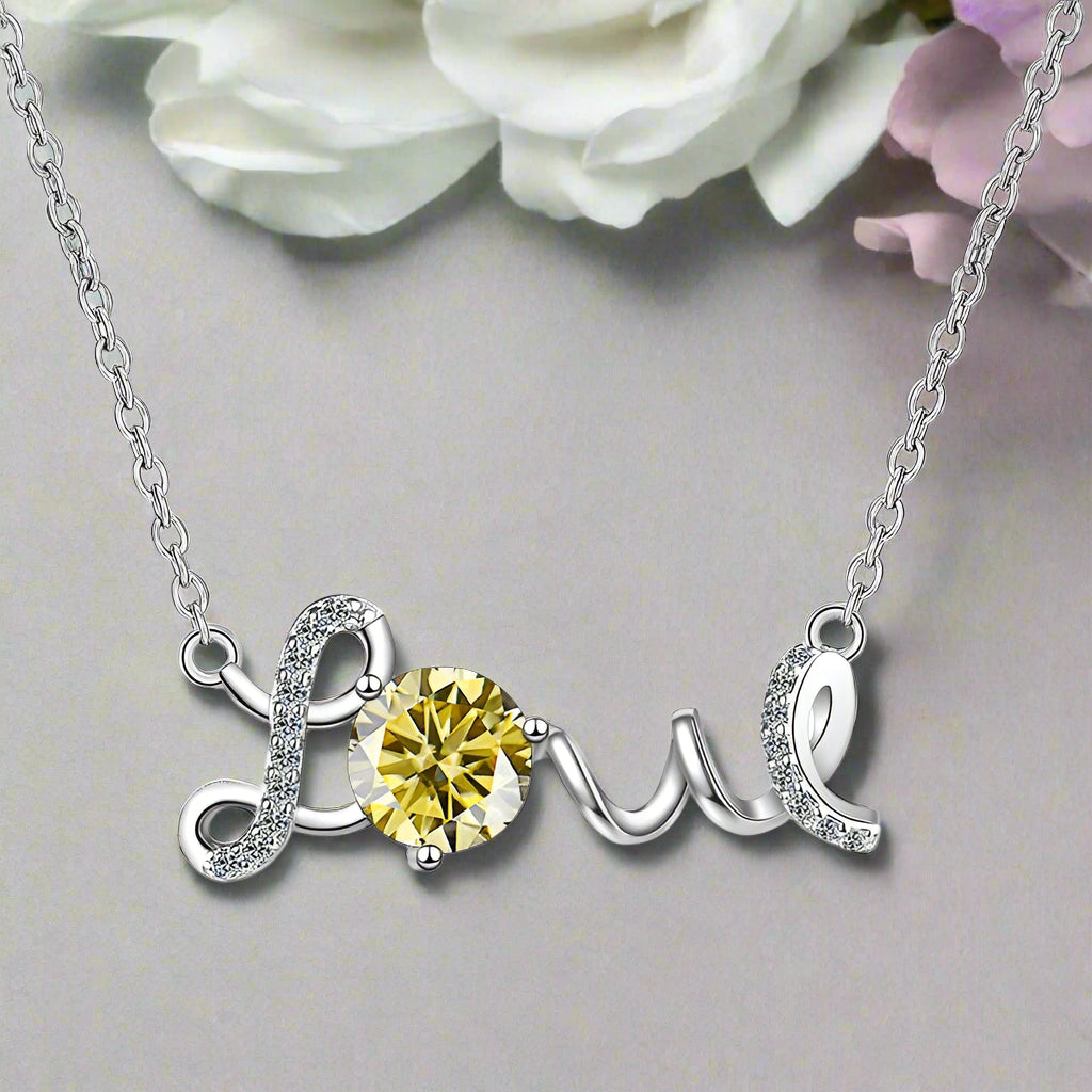 1.0 Ct Round Cut Diamond Love Necklace-Evani Naomi Jewelry