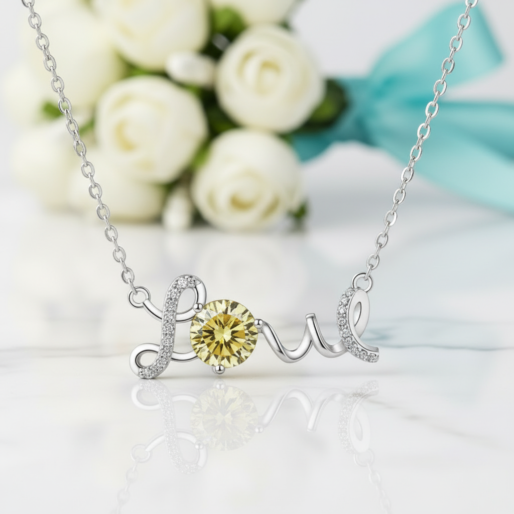 1.0 Ct Round Cut Love Topaz and Citrine Necklace